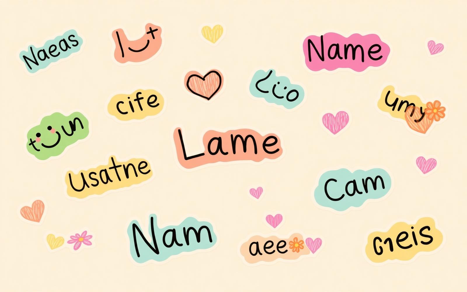 Verzameling handgemaakte naam-stickers